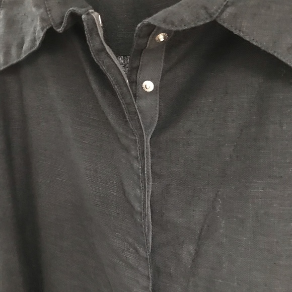 Cynthia Ashby Linen Sz S Blouse Black 100% Linen long sleeve snap front & cuffs - Picture 6 of 14